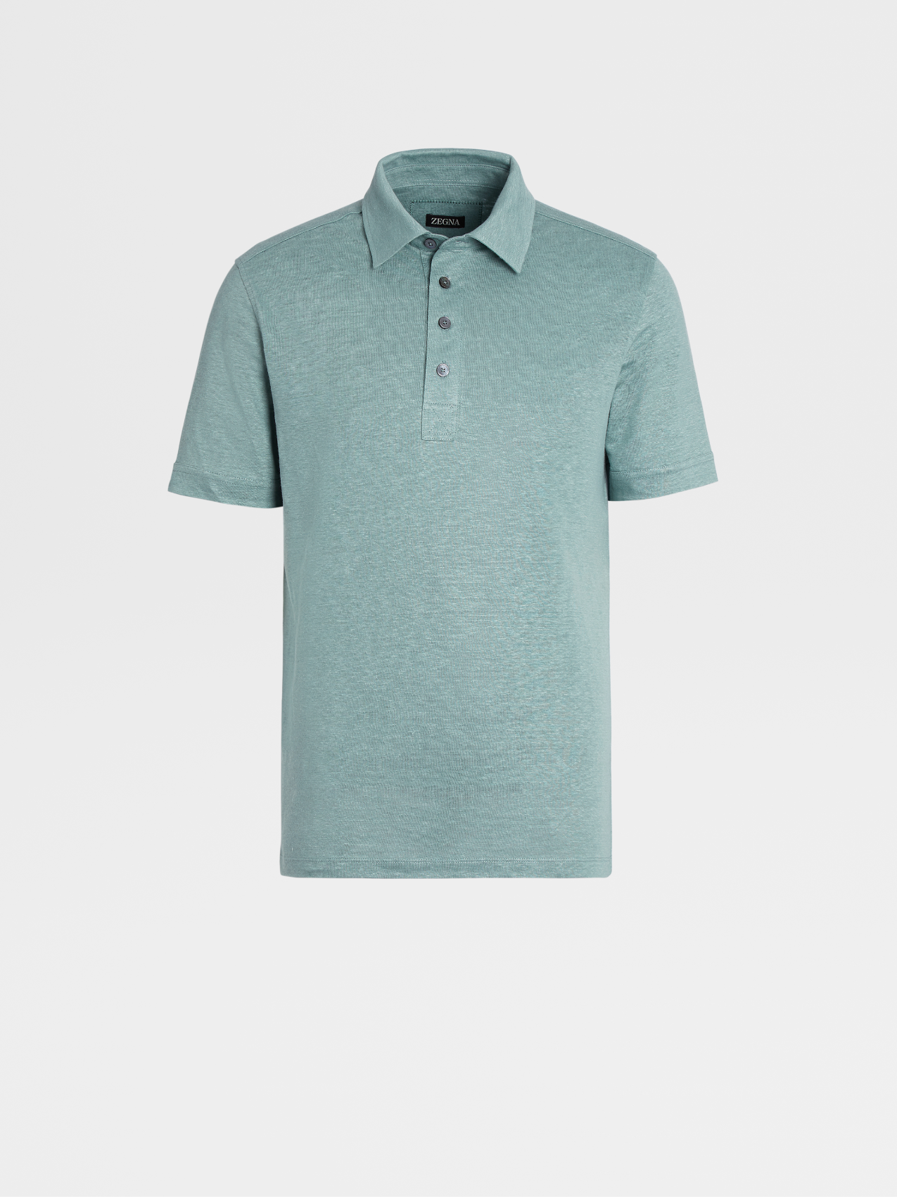水绿色亚麻短袖 Polo 衫